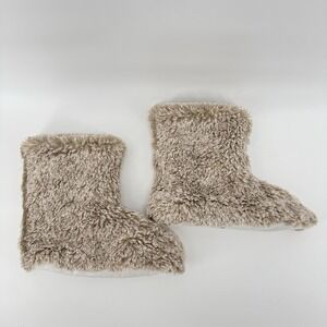 Dearfoams Bootie Slippers Large 9-10 Faux Fur Cozy Warm Beige Gift Holiday NEW